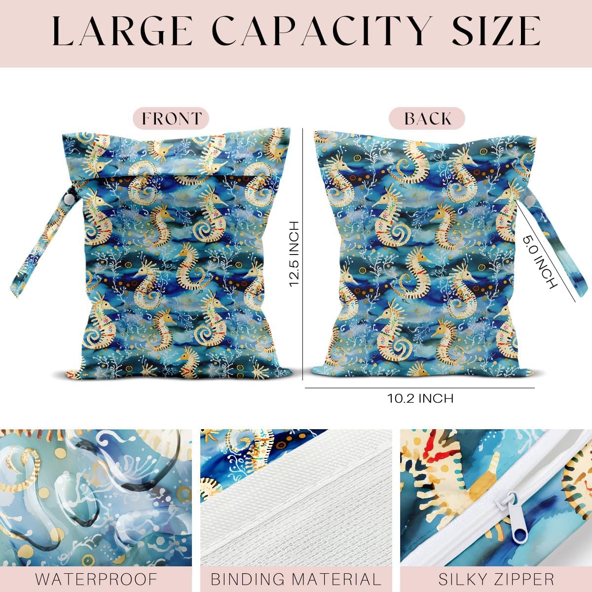 4 Pack Wet Bag for Swimsuit, Beach Travel Essentials Wet Dry Bag, for Sunscreen Toiletry Dirty Clothes Yoga Gym Diaper, Friend Summer Beach Vacation Gifts. Marine Life Theme