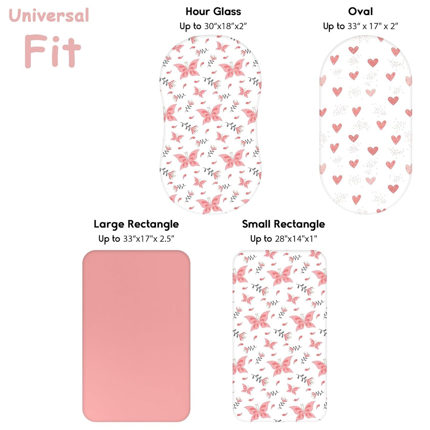 Yoofoss Bassinet Sheets for Baby,3-Pack Fitted Bassinet Sheets Set Compatible with Halo Bassinest Swivel Sleeper,Baby Delight,Angelbliss,Soft Breathable Bassinet Mattress Sheets(Pink+Butterflies)