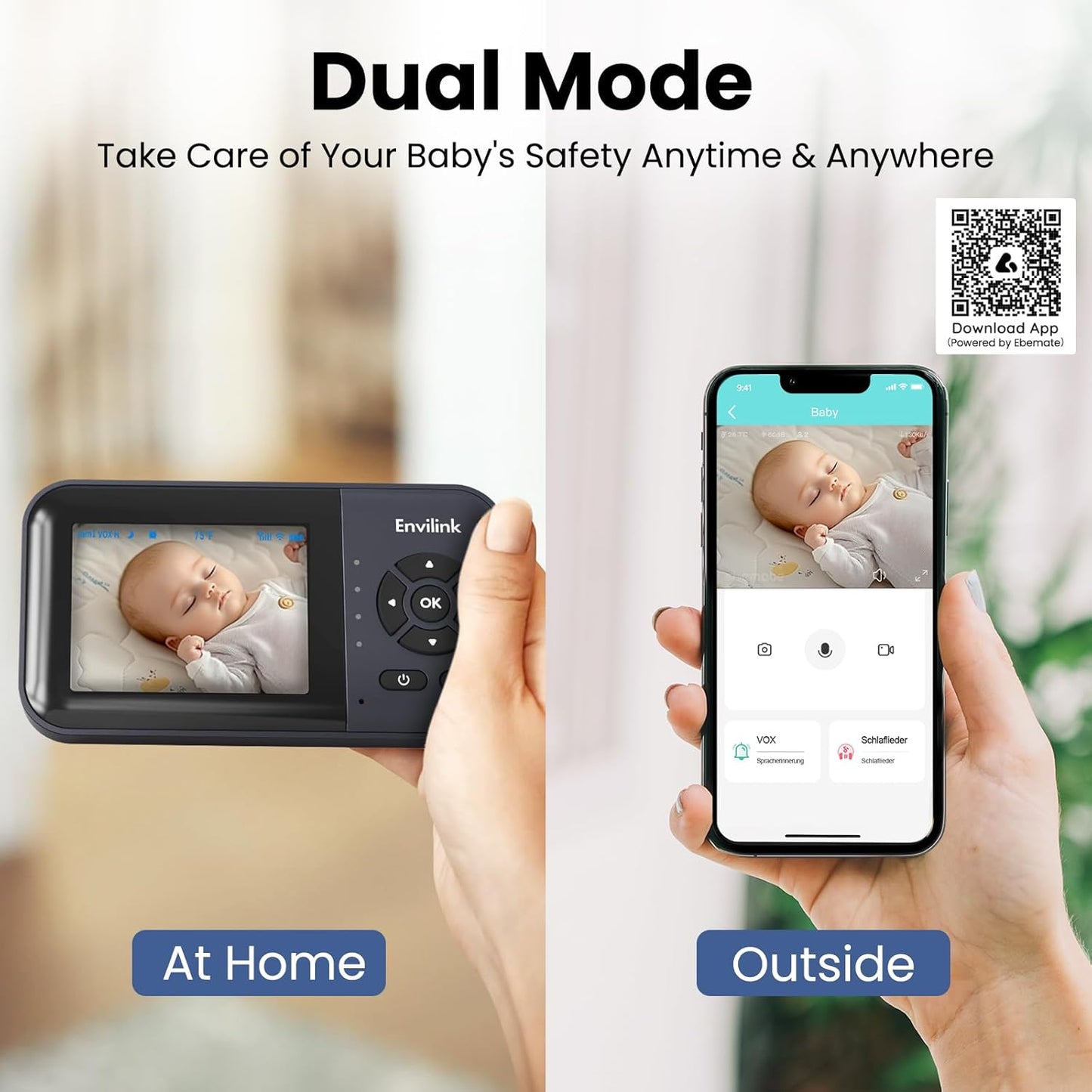 Smart Baby Monitor, 2.8in LCD, Night Vision, VOX, 2-Way Talk, 5 Lullabies 1500ft WiFi VideoBaby Monitor