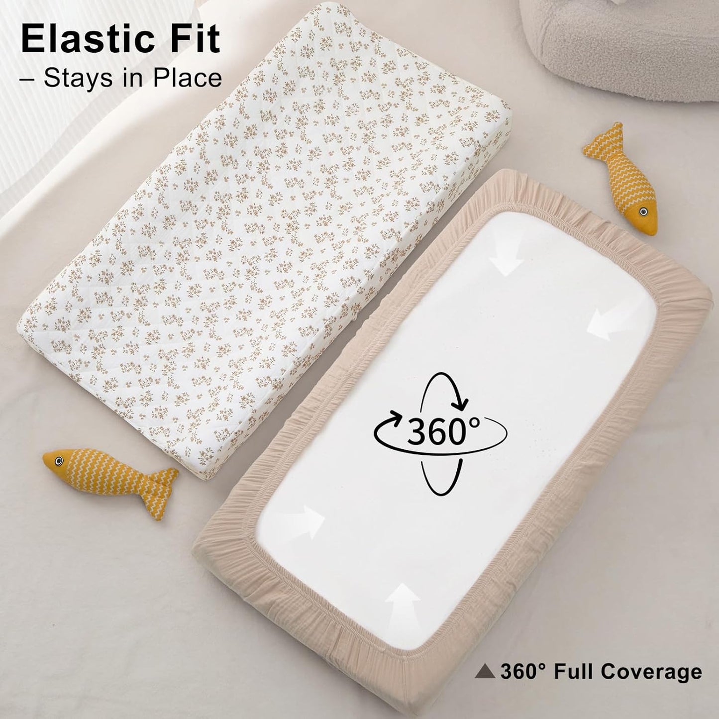Unicorn Castle Waterproof Changing Pad Cover Muslin Changing Table Pad Cover 2 Pack Quilting for 32"x16" Baby Changing Pad Sheets Girls Boys,Brown Squid