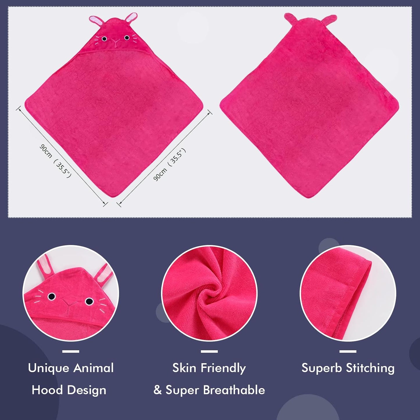 MICHLEY Animal Face Hooded Baby Towel Cotton Bathrobe for Boys Girls 0-6 Year Rose