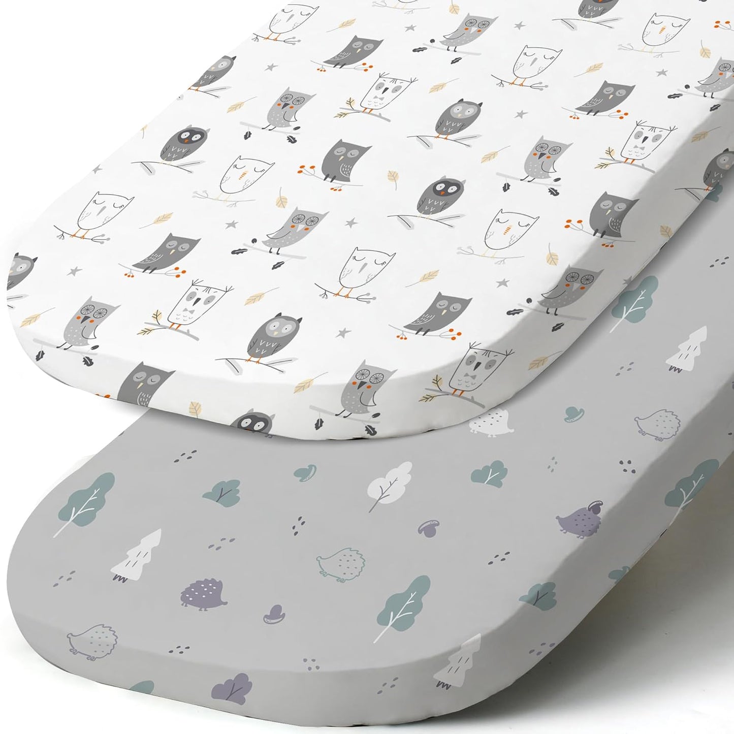 Stretch Fitted Bassinet Sheet Set BROLEX 2 Pack Cradle Sheets for Bassinet Pad/Mattress,Unisex Boys Girls,Ultra Soft,Hedgehog Owl