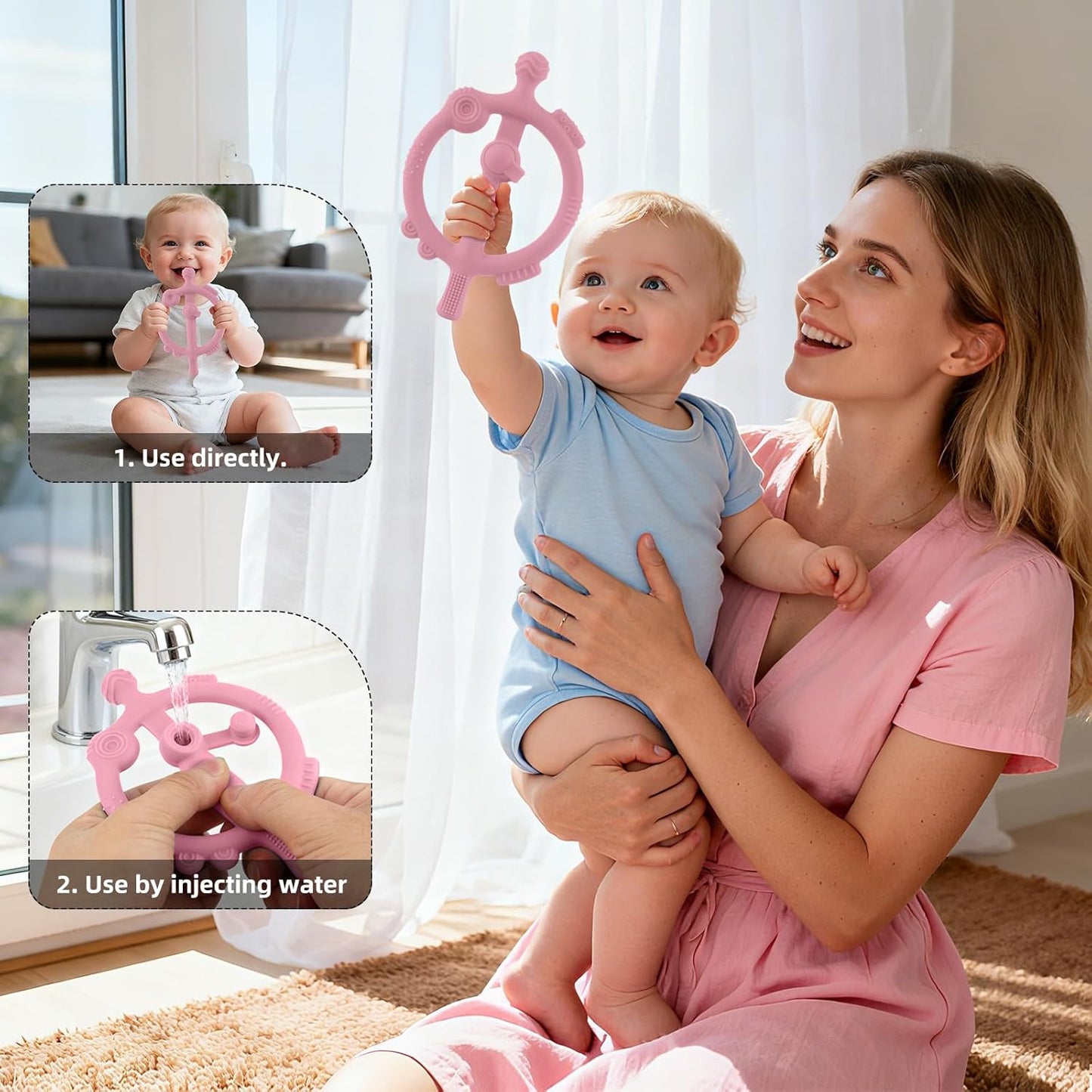 Chuya Baby Teething Toys with Easy-Hold Ring Sticks Baby Teether Toy for 3-6-12-24 Months Babies Infant Cooling Sore Gums Teething Relief, Silicone Sensory Toys BPA Free