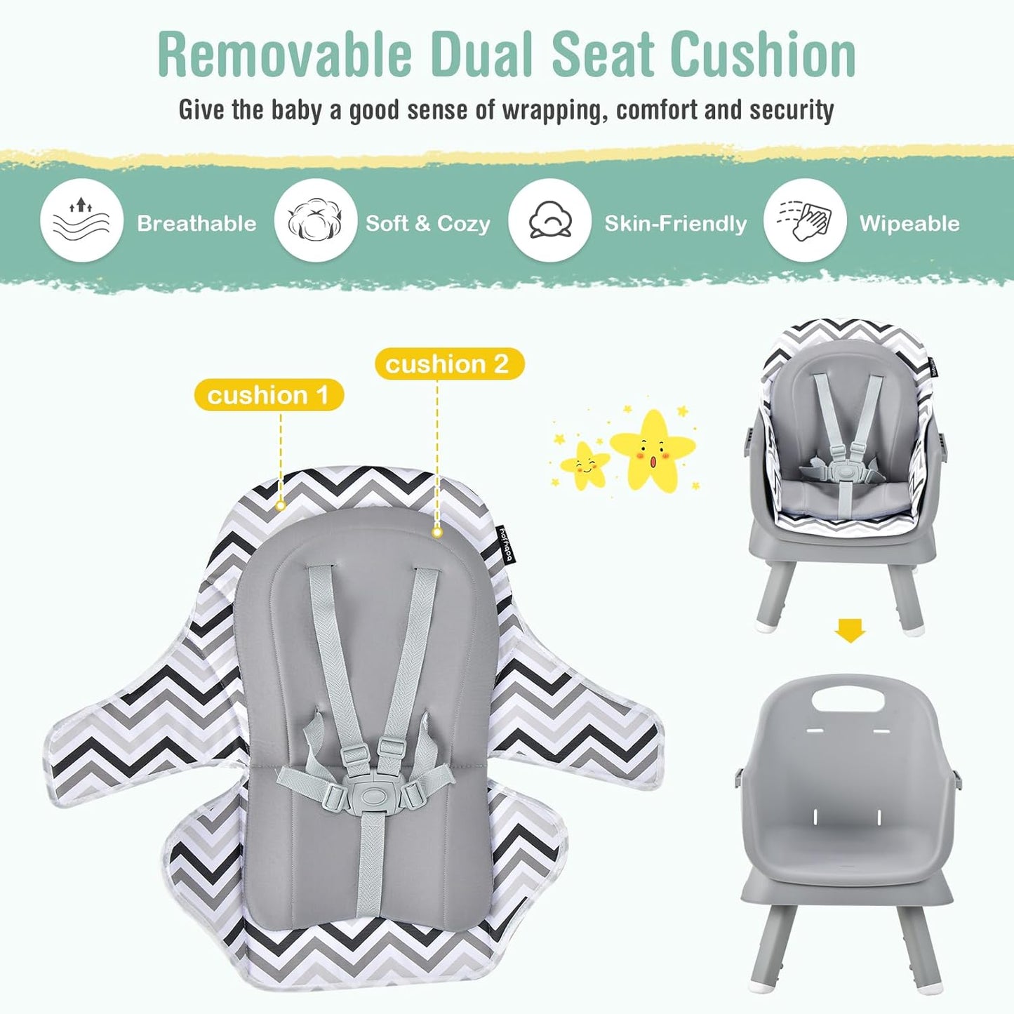 HONEY JOY 8 in 1 Baby High Chair, Convertible Highchair for Babies and Toddlers/Table and Chair Set/Building Block Table/Booster Seat/Stool/Toddler Chair with Safety Harness (Wave Gray)