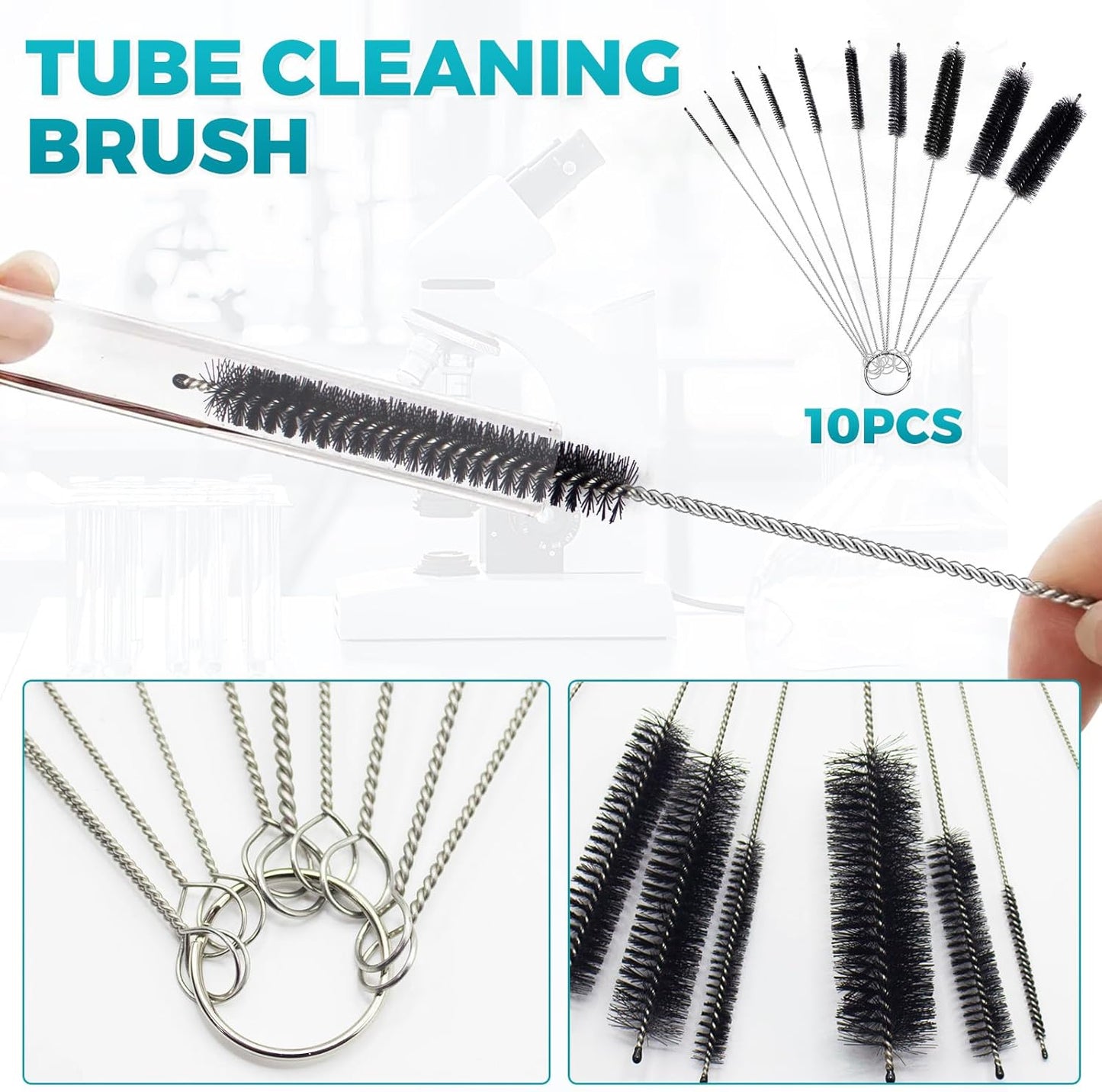 12 Pack Glass Tube Pipe Cleaner Brush Set, for Cleaning Long Neck Bottle, Bent Glass Tube,17-inch Long Handle Brush,8.2-inch Different Diameters Brushes,35-inch Flexible Double Ended Cleaner