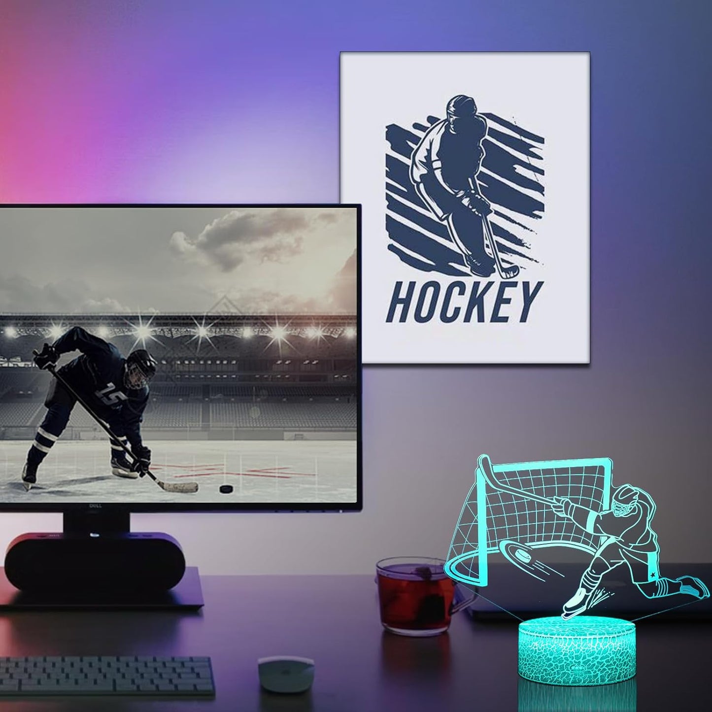 3D Ice Hockey Light Illusion, 16 Colors LED Night Light - Touch and Remote Control, Timer Tpye-C Dimmable Hockey Lamp, Room Home Decor