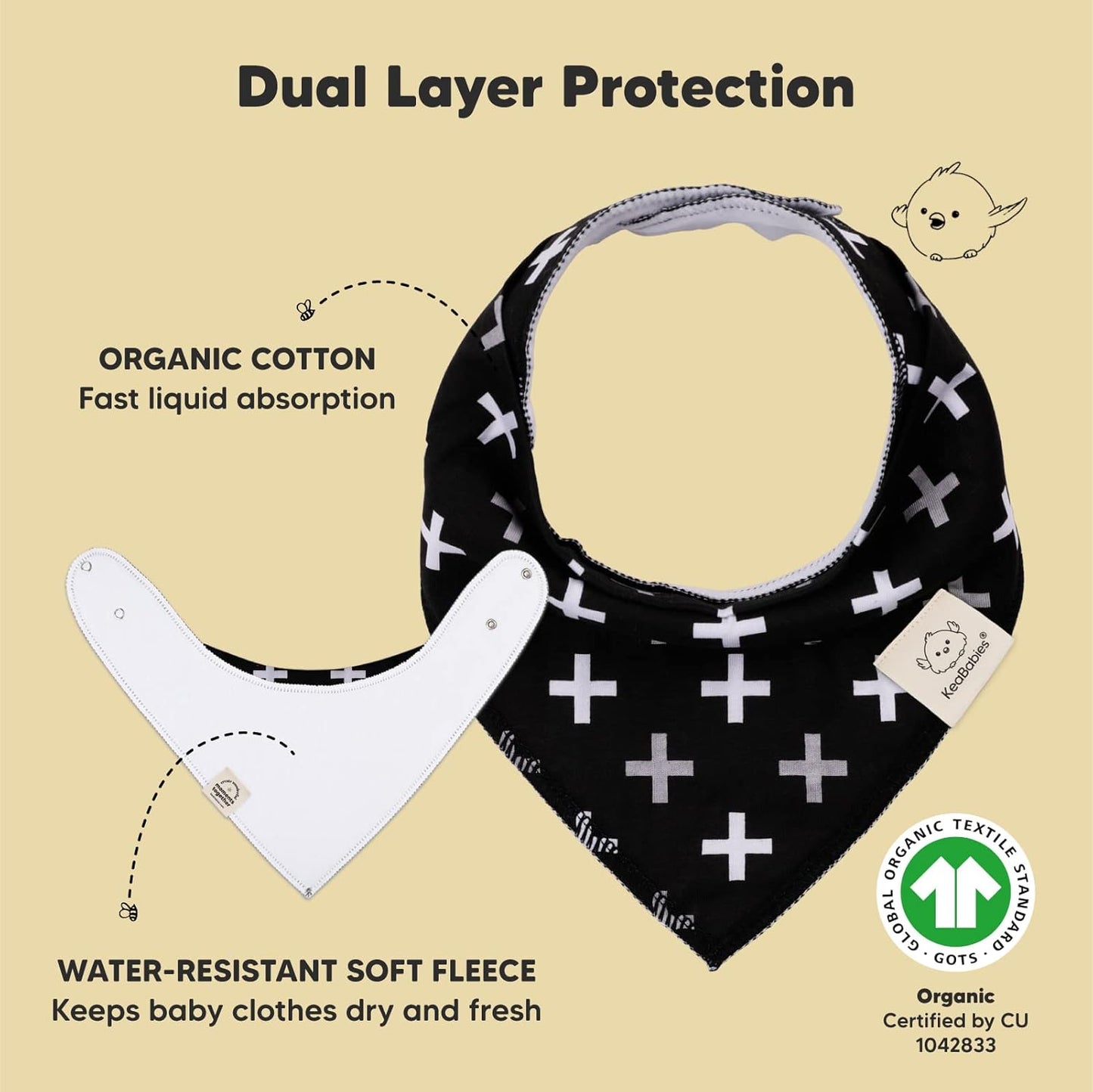 KeaBabies 10-Pack Organic Baby Bandana Bibs for Girls - Super Absorbent Triangle Baby Bibs for Drooling and Teething Infant, 100% Cotton Extra Soft for Newborn, Infant 0-36 Months (MONOS)