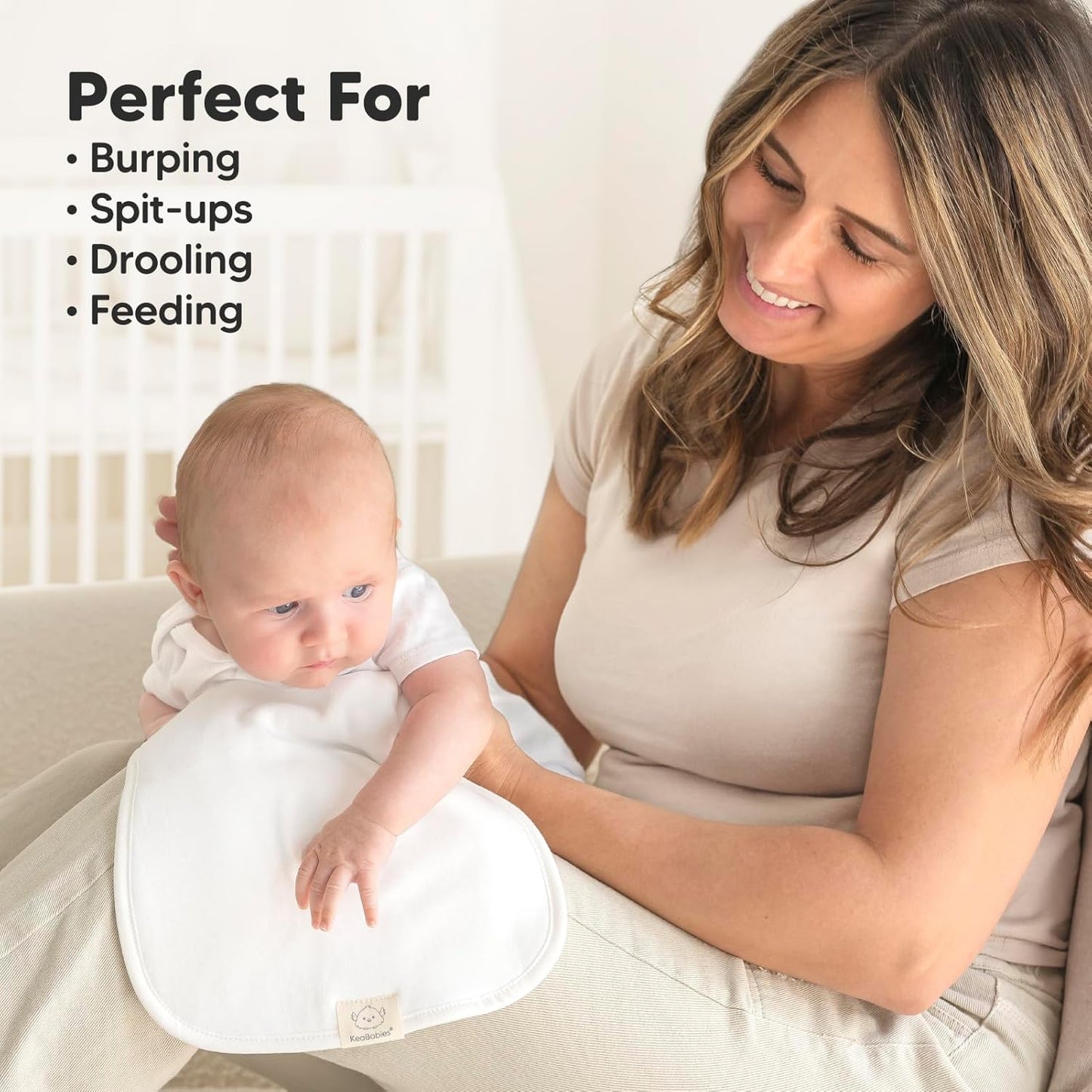 Organic Burp Cloths Baby Boy & Girl - 5-Pack Super Absorbent Cotton Burping Cloths for Babies, Soft & Plush Newborn Spit Up Rags, Infant Towels for Milk Spit Up, Unisex, Large 21" x 10" (Soft White)