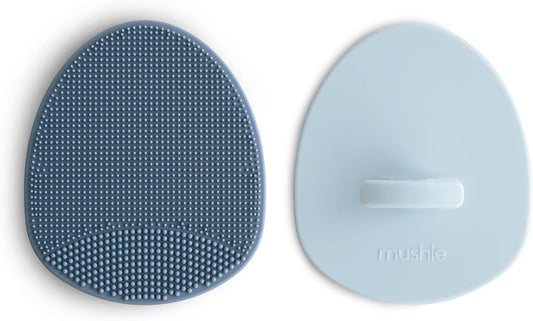 mushie Baby Bath Cradle Cap Brush | Soft Silicone Bristles for Dry Skin, Eczema, & Cradle Cap Treatment | 2-Pack (Tradewinds/Periwinkle)