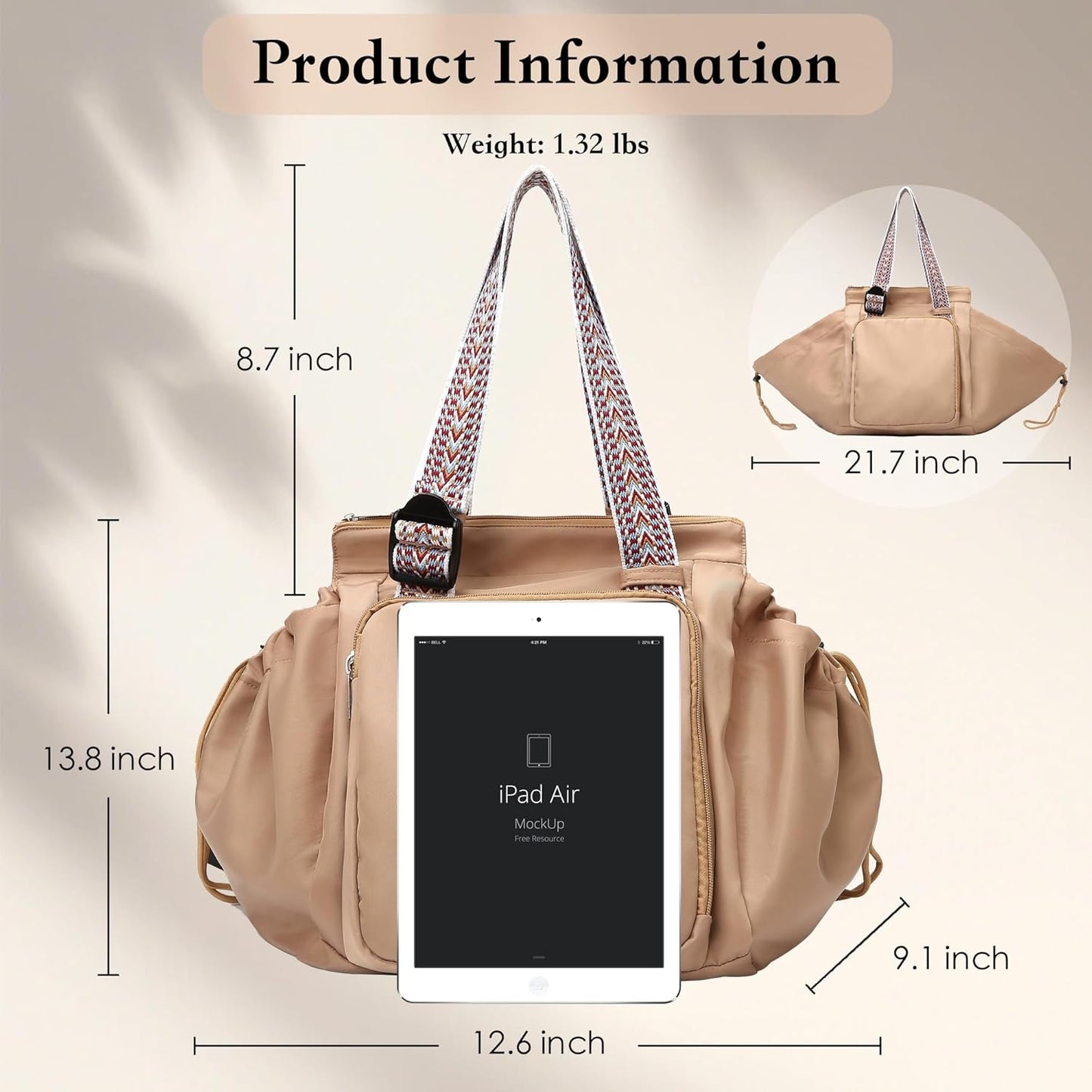 Diaper Bag Tote for Moms & Women, Large Capacity Multi-Functional Tote with 16 Compartments, Convertible Backpack & Shoulder Bag for Work, Travel, Shopping & Picnic (Sandy Beige)