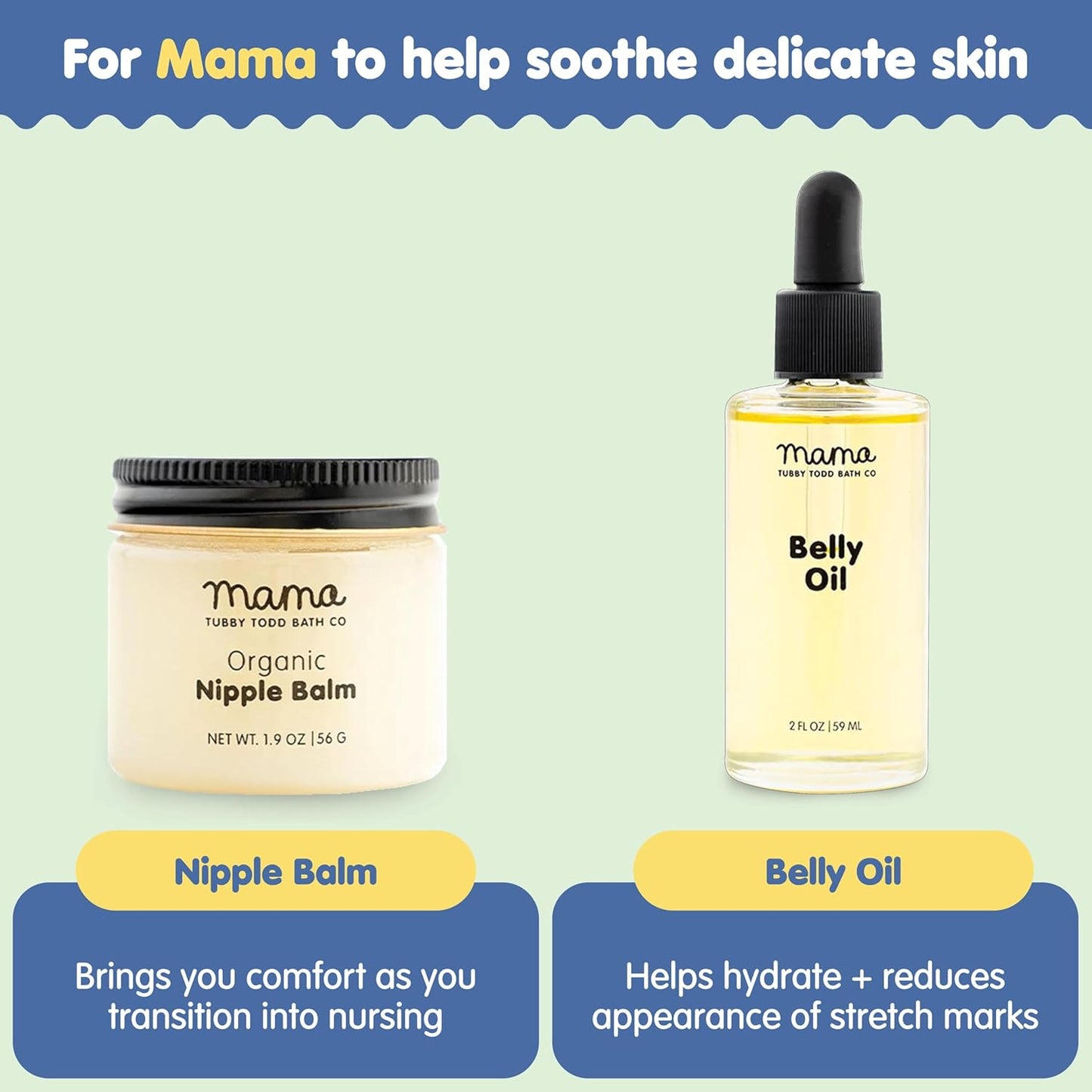 Tubby Todd New Baby & Mom Sensitive Skincare Kit - The Mama + Baby Gift Set - Baby Shampoo and Body Wash 8.5 Oz, All Over Ointment 2 Oz, Belly Oil 2 Fl Oz & Nipple Balm 1.9 Oz - Lavender Rosemary
