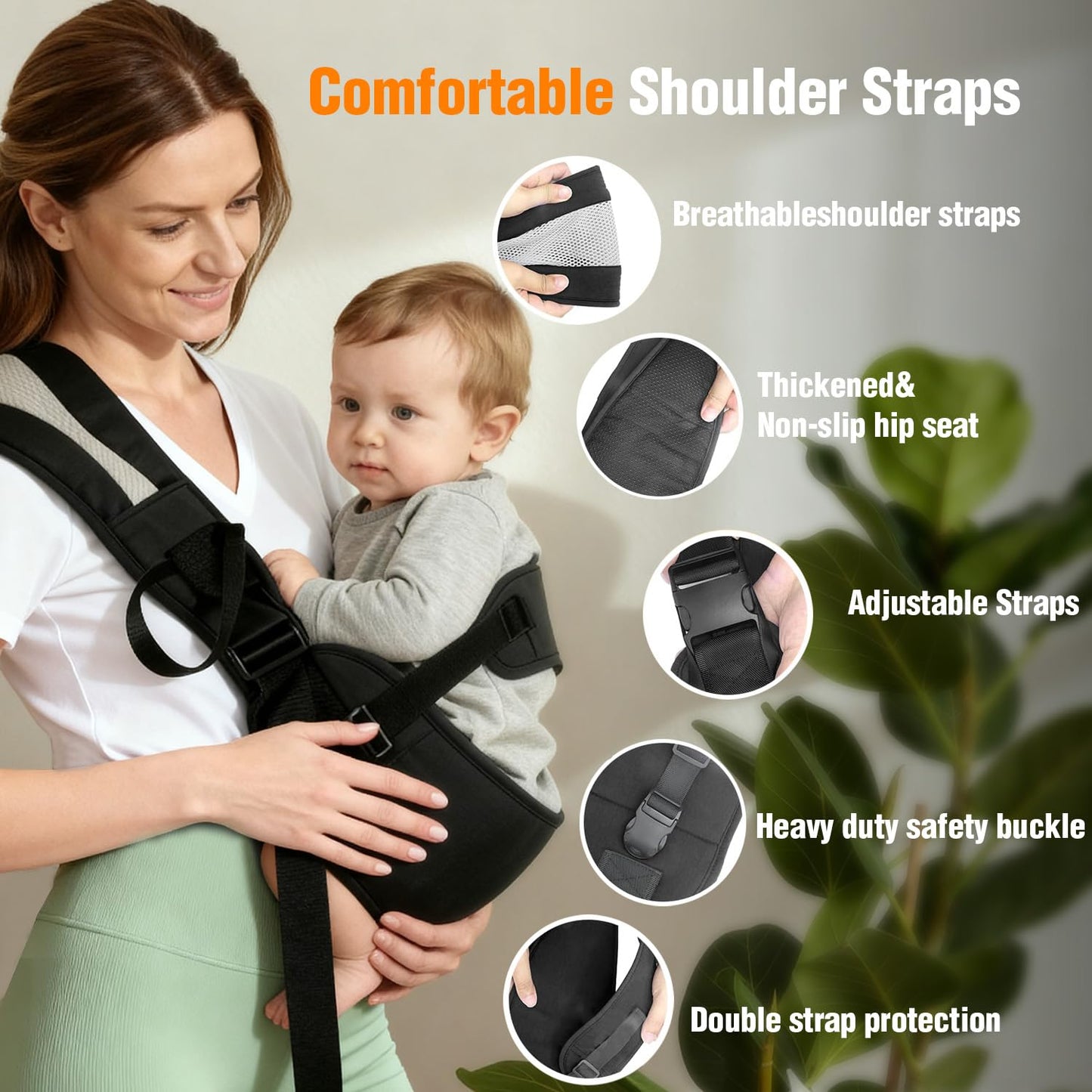 Toddler Carrier Sling for Newborn to Toddler, Ring Sling Baby Carrier 15–55 lbs with Breathable & Anti-Slip Seat Cushion for Comfort, Lightweight Travel-Friendly (Black)