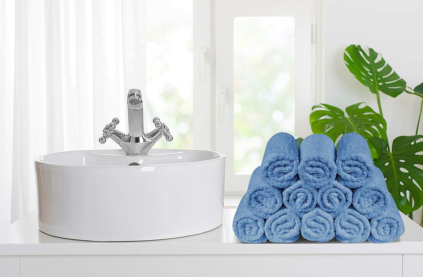 Softolle 100% Cotton Washcloths 24 Pack (12x12 Inches) Soft, Highly Absorbent Washcloth, Face Towels, Wash Cloths for Face, Ring Spun, Bulk Pack (Sky Blue)