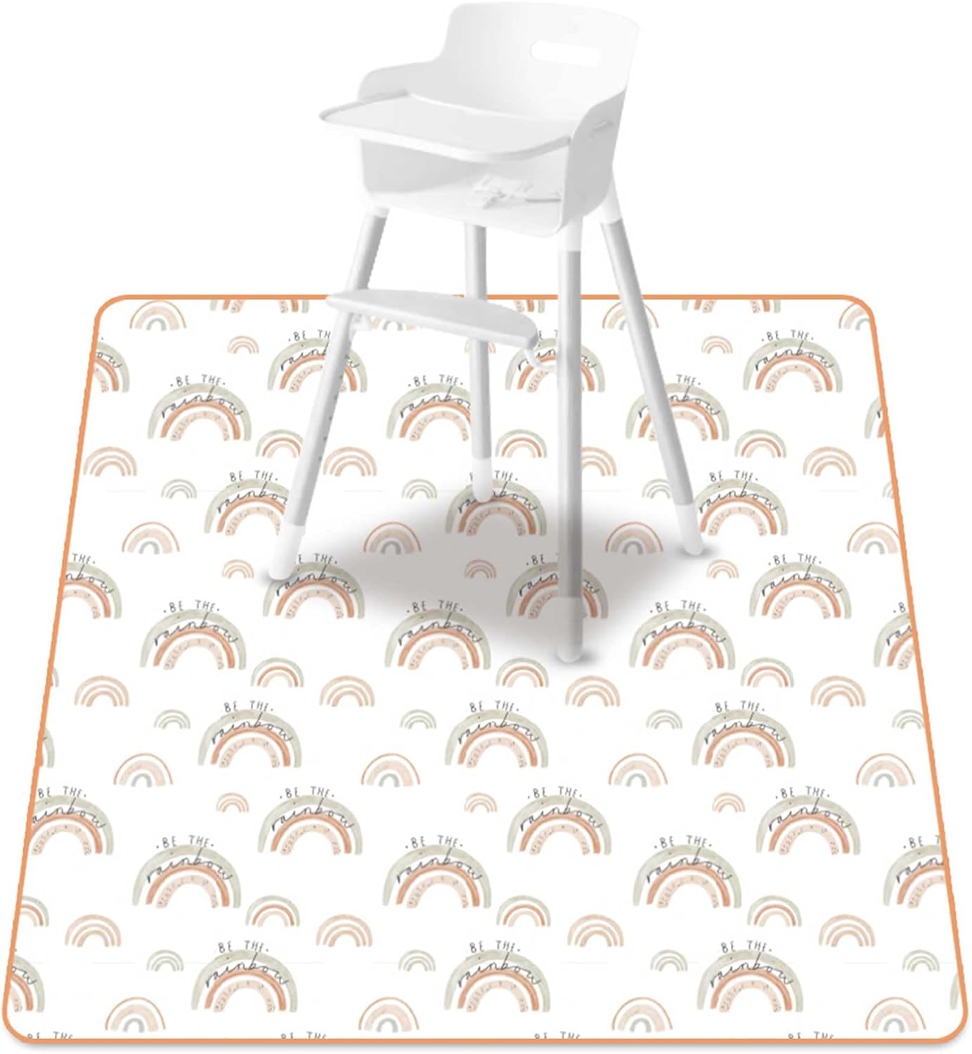 Baby Splat Mat for Under High Chair, 51 x 51 Inch Wipeable Splash Mat，Floor Protector，Wipe-Clean Tablecloth and Playing Mat (Rainbow)