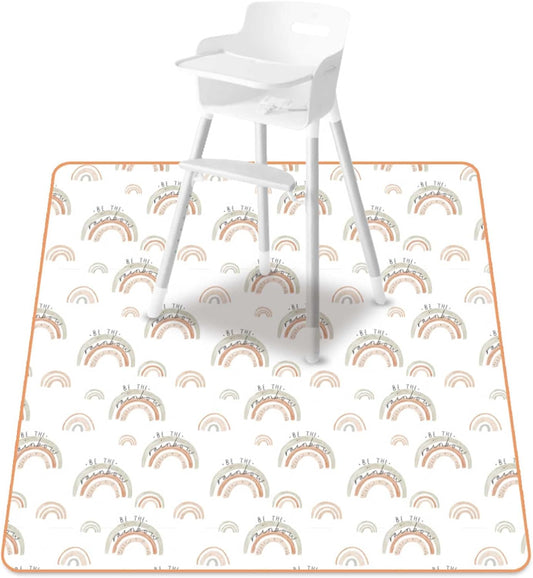 Baby Splat Mat for Under High Chair, 51 x 51 Inch Wipeable Splash Mat，Floor Protector，Wipe-Clean Tablecloth and Playing Mat (Rainbow)