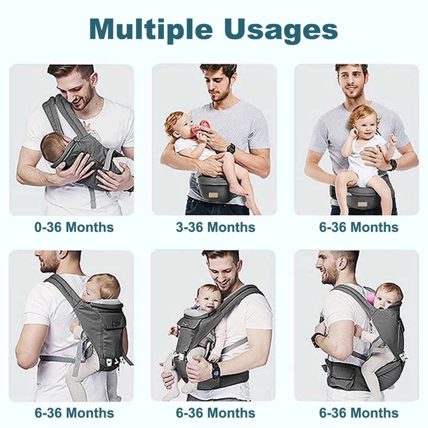 Baby Carrier Newborn to Toddler - Multifunctional 6-in-1 Ergonomic All Positions Baby Carrier with Hip Seat, Face-in & Face-Out Front and Back Carry Holder Backpack for Infant Child Toddler 7-40 lbs