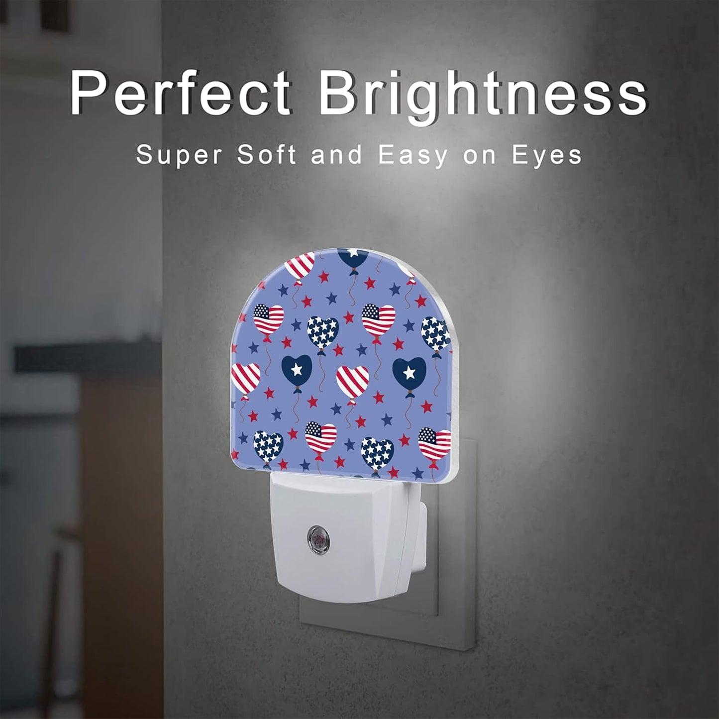 USA Flag Balloons and Stars Night Light Plug into Wall, American Patriotic Flag Dusk to Dawn Night Light Plug in,0.5w Energy Saving Sleep Friendly NightLight for Kids Boys Girls Home Decor