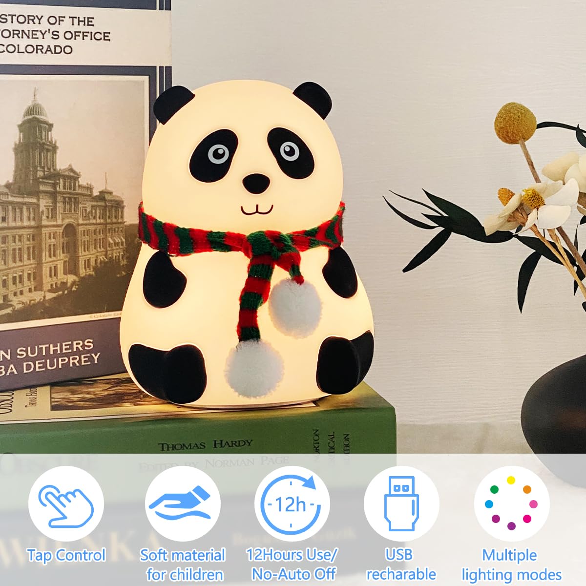 Kids Night Light Cute Panda,Silicone Nursery Lamp for Baby and Toddler,Animal NightLight for Boys and Girls,Squishy Night Light for Bedroom,Cute Lamp for Kids Room (Panda)