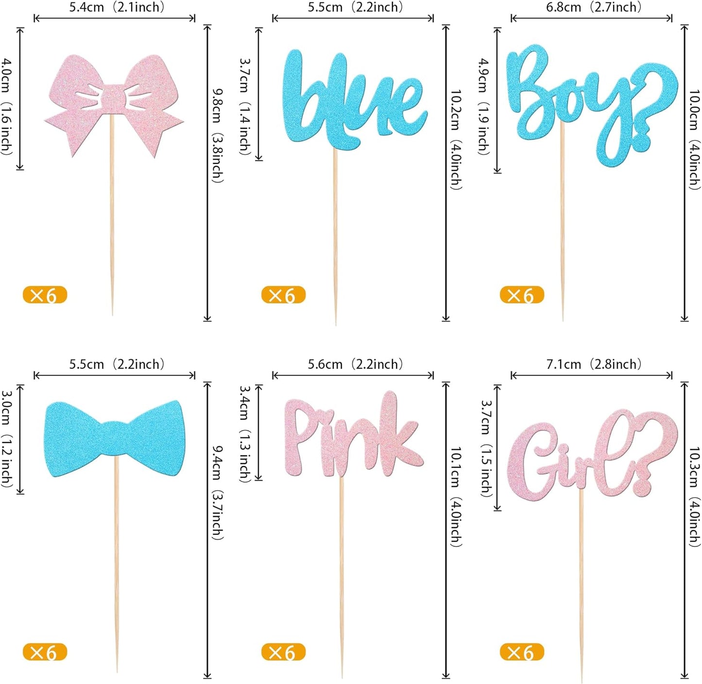 Rsstarxi 36 Pack Boy or Girl Cupcake Toppers Pink or Blue Glitter Bow Tie Gender Reveal Cupcake Picks for He or She Gender Reveal Theme Baby Shower Kids Birthday Party Cake Decorations Supplies