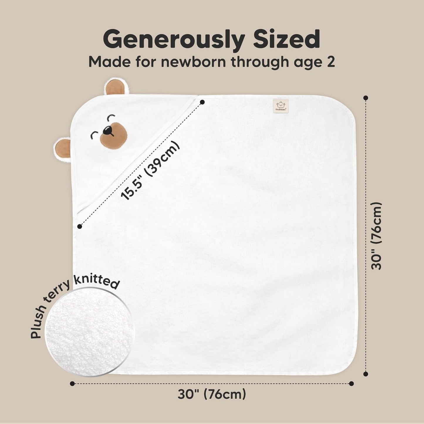 KeaBabies Hooded Baby Towel for Newborn - Viscose Derived from Bamboo Large Baby Bath Towels with Hood for Boys, Girls, Toddler, Extra Absorbent & Soft Newborn Bath Essentials (Grizzly, Petite)