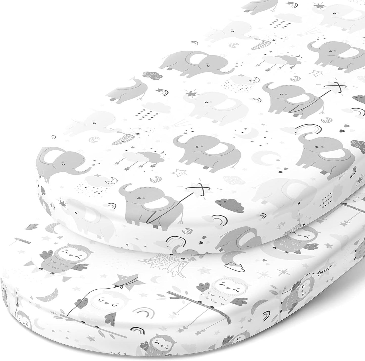 Bassinet Fitted Sheets for Munchkin Brica Fold n Go Travel Bassinet, Luckydove - Fits Any 18 x 30 Inch Oval Mattress – Snuggly Soft 100% Jersey Cotton – 2 Pack