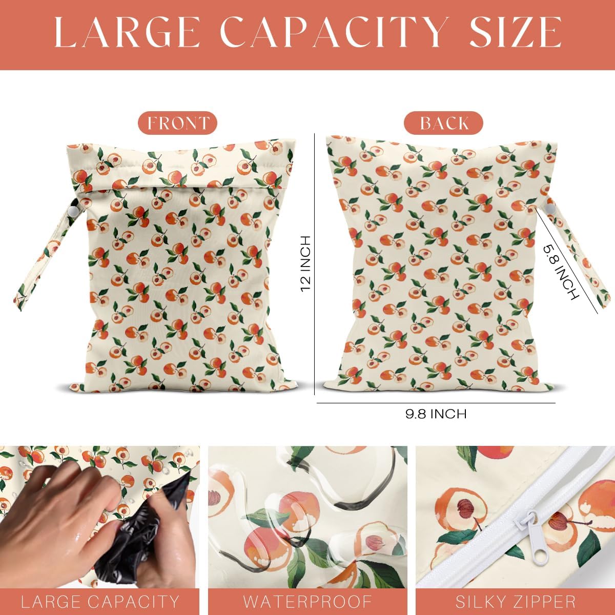 4 Pack Cute Fruit Wet Bag Waterproof Washable Reusable Wet Dry Bag for Swimsuit Clothes Cloth Diaper Travel Beach Pool Yoga Gym Toiletries Travel Beach Essentials Strawberry Pineapples
