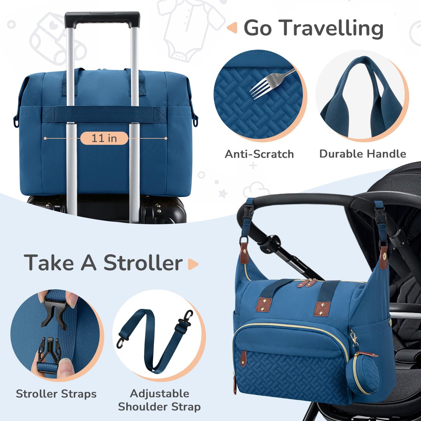 Diaper Bag Tote, Baby Bag Travel Diaper Tote Bag with Pacifier Case, Cute Maternity Hospital Baby Stylish Diaper Tote for Mom Dad Medium Size, Blue