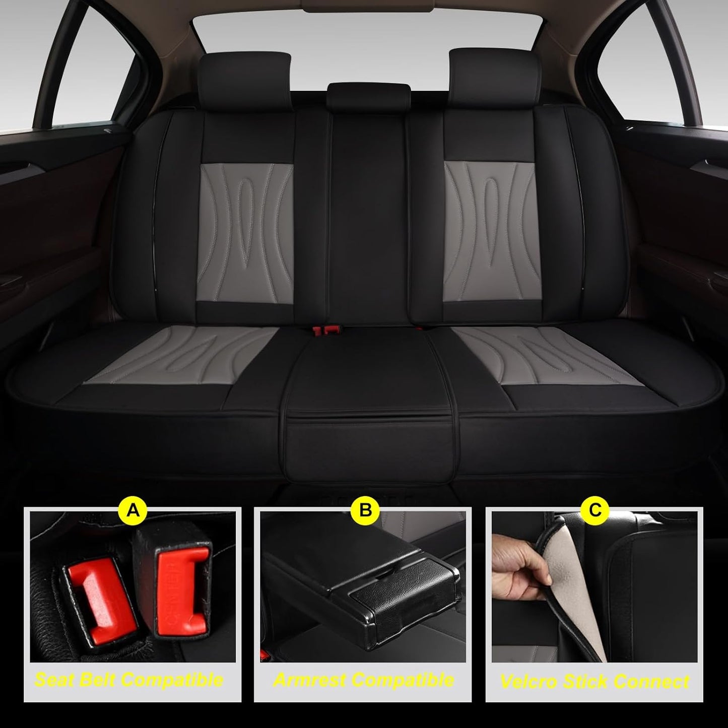 Car Seat Covers Full Set Fit for Jeep Patriot 2010-2017,Waterproof Laux Leather Seat Protectors for 5-Seat Vehicles(Black&Grey)