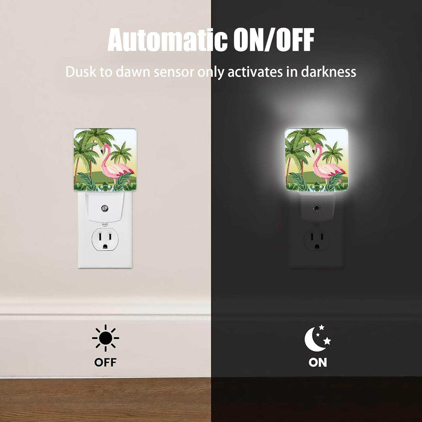 Tropical Flamingo Cartoon Night Light, Dusk to Dawn Smart Sensor Nightlight for Bedroom Bathroom Kitchen Hallway Stairs Hallway, Plug-in, Energy Efficient Decor Desk Lamp Gifts