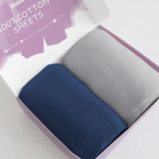 Bassinet Sheets Fit for Pamo Babe Baby Bedside Sleeper, AMKE and Maydolly Baby Bedside Bassinet,100% Cotton, 2 Pack, Ultra Soft Bassinet Fitted Sheets, Gray and Navy Blue