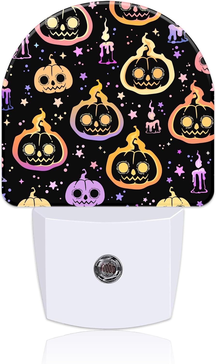 Halloween Burning Pumpkins Candles Night Light for Kids, LED Night Light Plug into Wall with Dusk to Dawn Sensor for Girls Boys Women Room Decor, Hallway, Kitchen, Bathroom, Nursery, Stairs