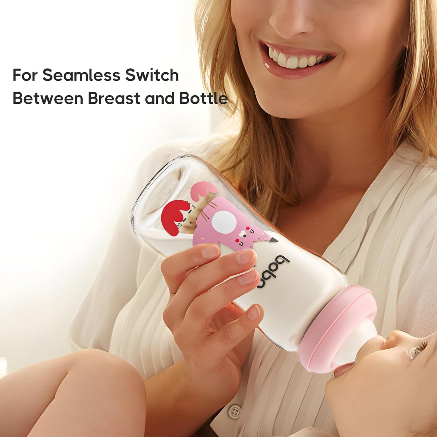 YOHKOH Natural Glass Baby Bottle with Natural Response Nipple, Newborn Anti-Colic Baby Bottles, Wide Neck Mushroom Cap Baby Bottle, Clear (8.8ounce (Pack of 2), Multicolour2)