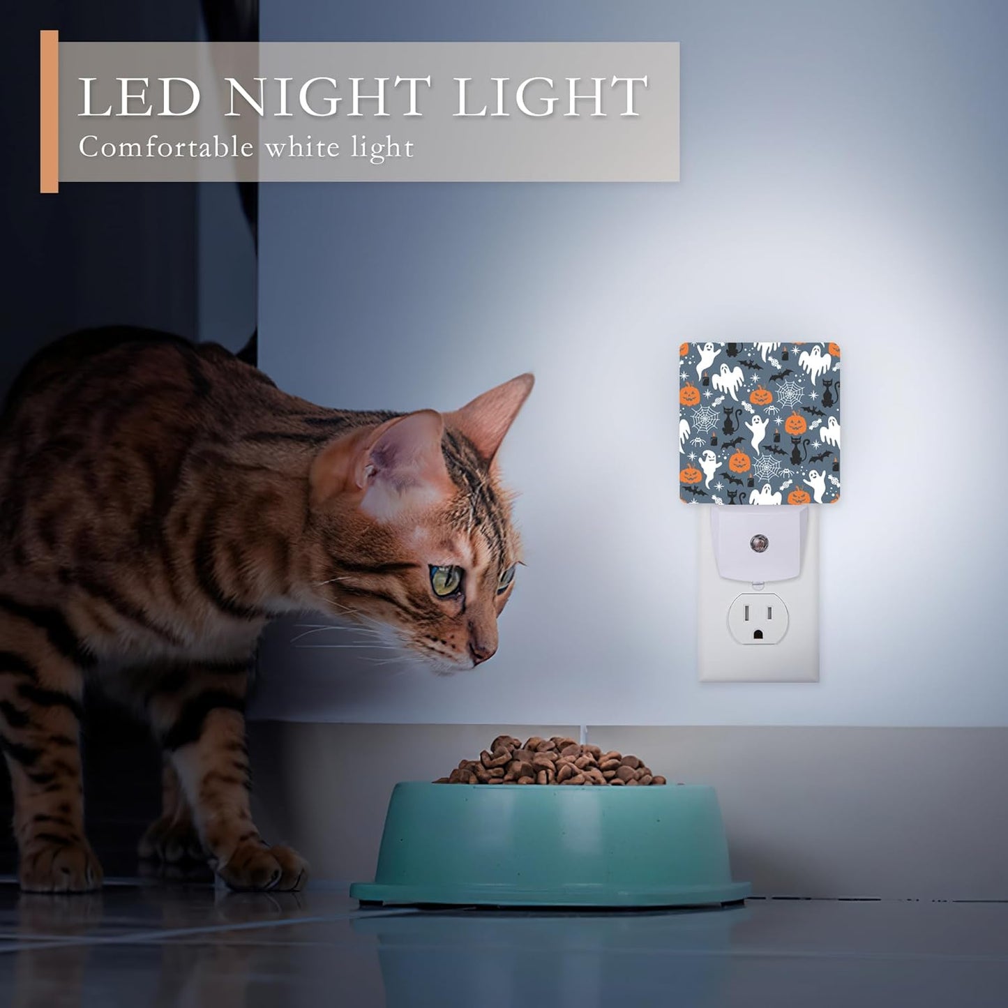 Halloween Night Lights Plug into Wall,Black Cat Ghost Pumpkin Night Light Dusk to Dawn Sensor LED Lamp 0.5W for Boys/Girls/Women/Men Decorations Room 0.5W Sleep Friendly