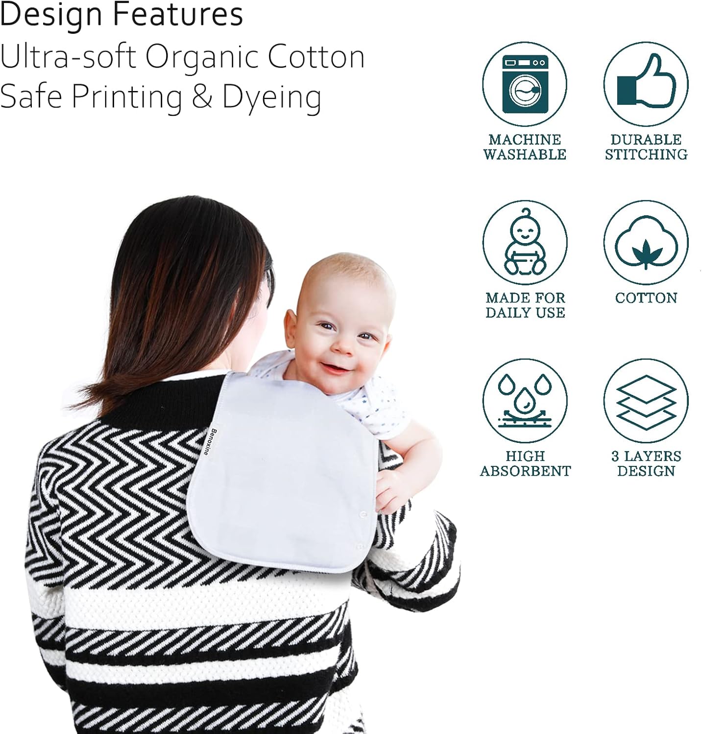 Baby Burp Cloths & Baby Bibs 2-in-1 Design Large Size 3 Layers Thicken Cotton Super Absorbent and Soft Baby Spit Up Burping Rags Baby Burp Cloth Set for Boys and Girls Solid 12 Pack