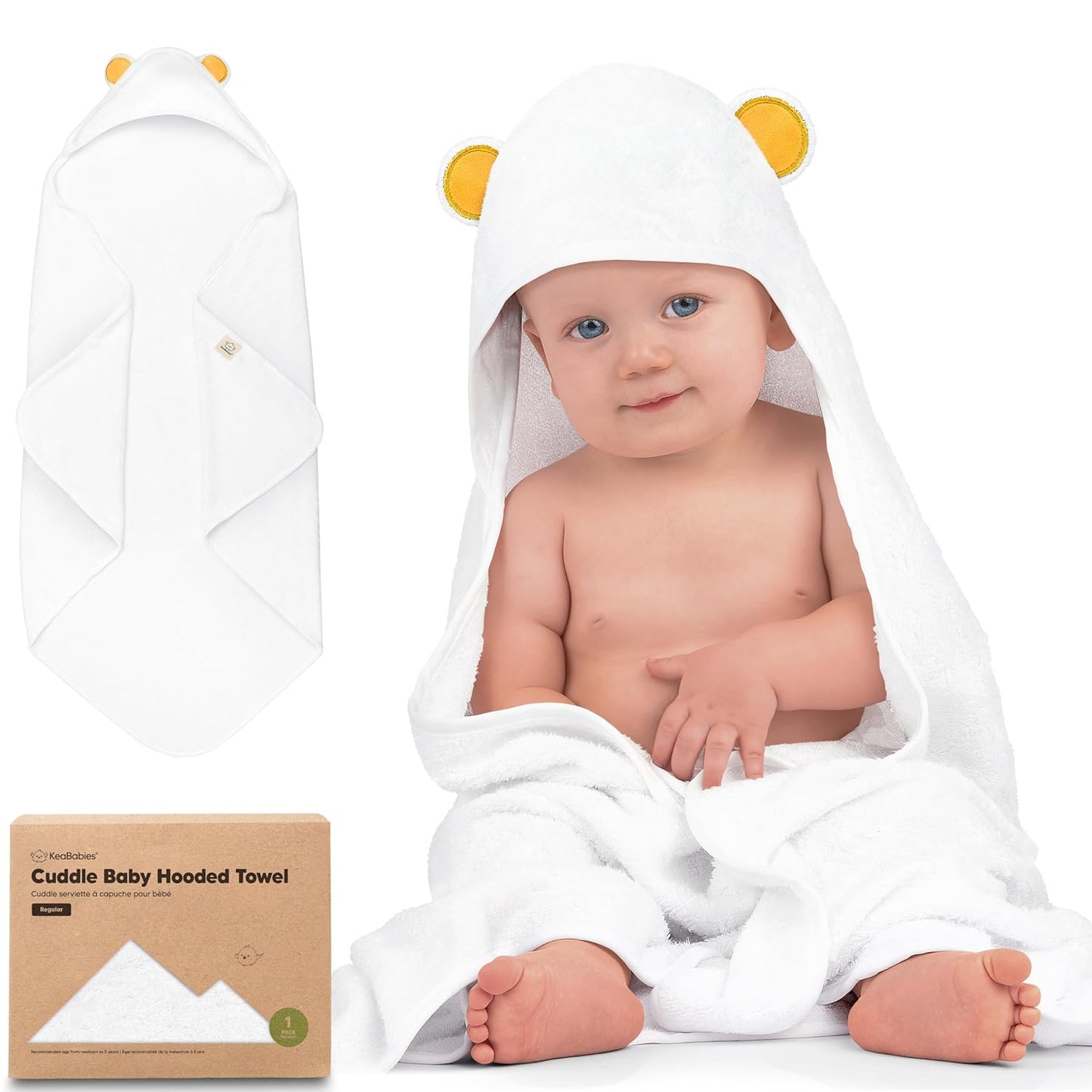 KeaBabies Hooded Baby Towel for Newborn - Viscose Derived from Bamboo Large Baby Bath Towels with Hood for Boys, Girls, Toddler, Extra Absorbent & Soft Newborn Bath Essentials (Bear, Regular)