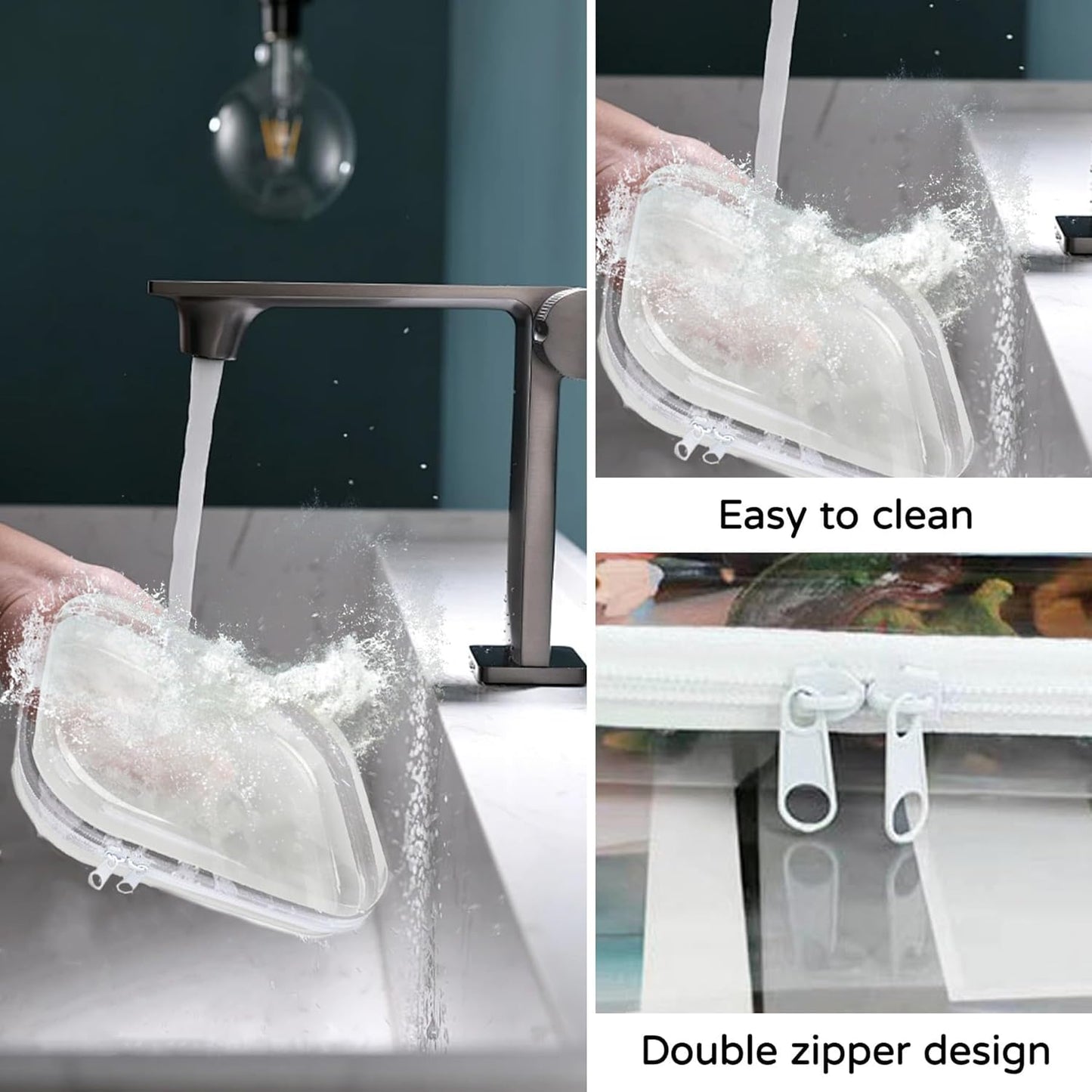 3PCS Clear Hard Plastic Zipper Case, Double Zippers Hard Pouch, Portable Travel Organizer Bin Clear Makeup Bag for Toy Storage, Snack Bag, Cosmetics, Pencil Case, Diaper Bag, Toiletry Bag