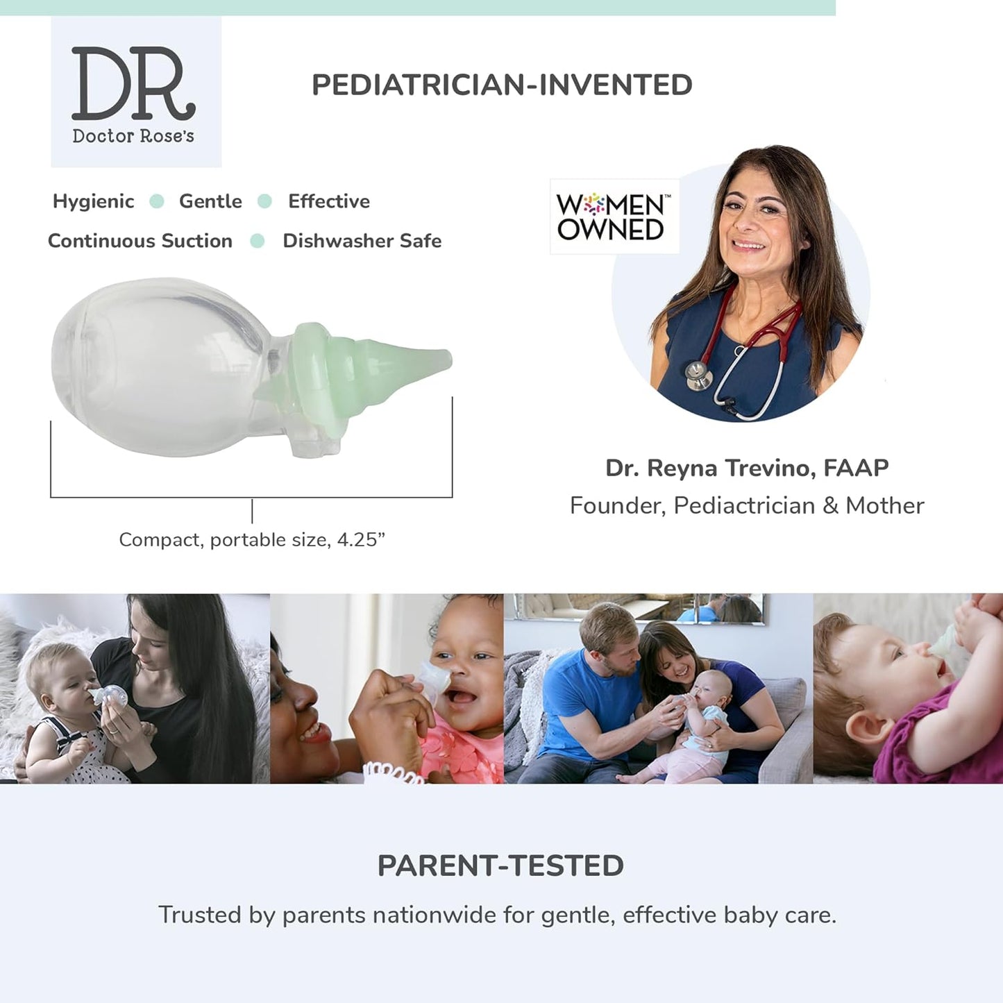 Dr. Rose's Nasal Aspirator for Baby | Pediatrician Patented Dual-Suction Nose Cleaner for Baby (Pack of 1, 1, Count)