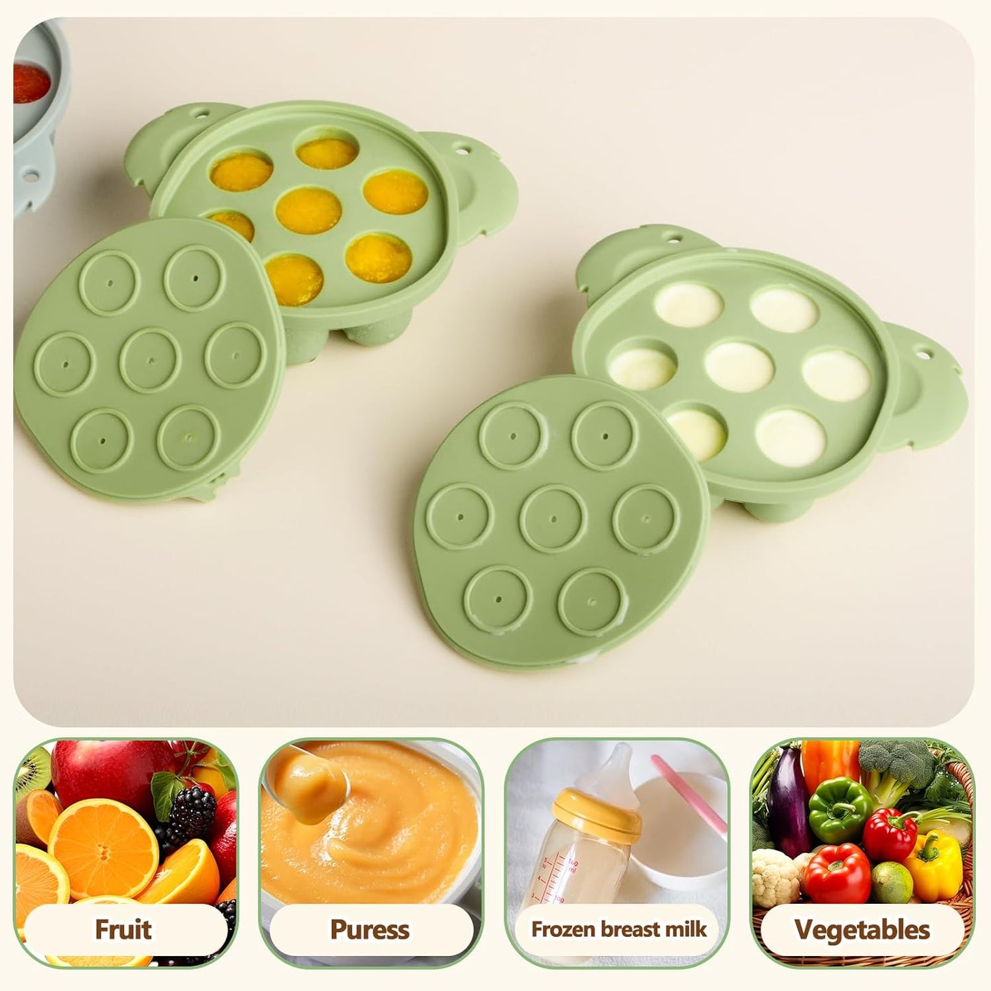 Baby Fruit/Food Feeder with Breastmilk Popsicle Molds & Teether Combo Food Grade Silicon for 6M+ Breastmilk Pops, Frozen Fruit, Baby Teething Relief(Green)
