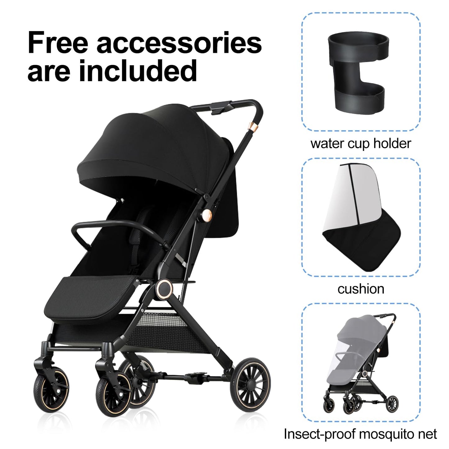 Baby Stroller, 3 in 1 Folding High Landscape Infant Strollers Convertible Strollers with Large UPF 50+ Canopy and Cup Holder (Black)