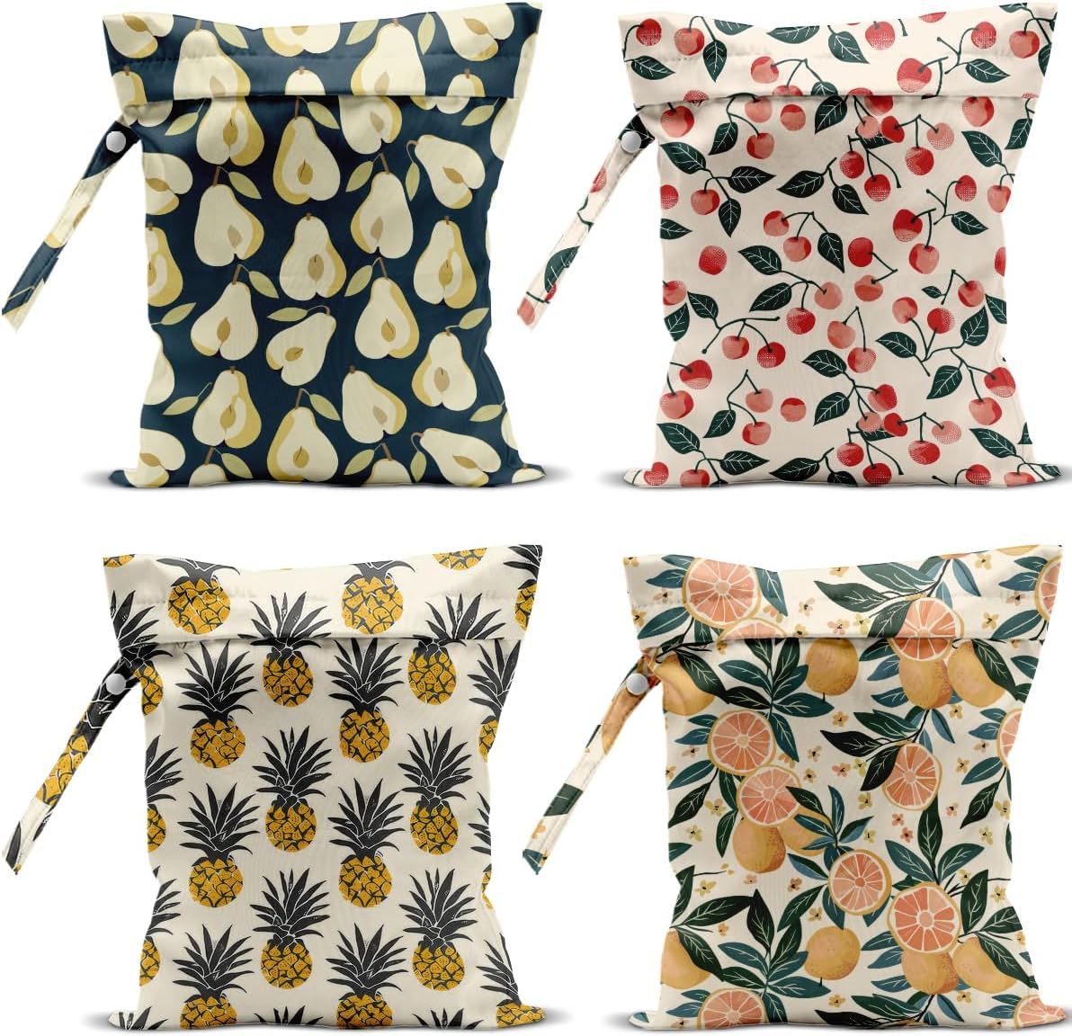 4 Pack Cute Fruit Wet Bag Waterproof Washable Reusable Wet Dry Bag for Swimsuit Dirty Clothes Cloth Diaper Travel Beach Pool Yoga Gym Toiletries Travel Beach Essentials Cherry Orange Pineapple