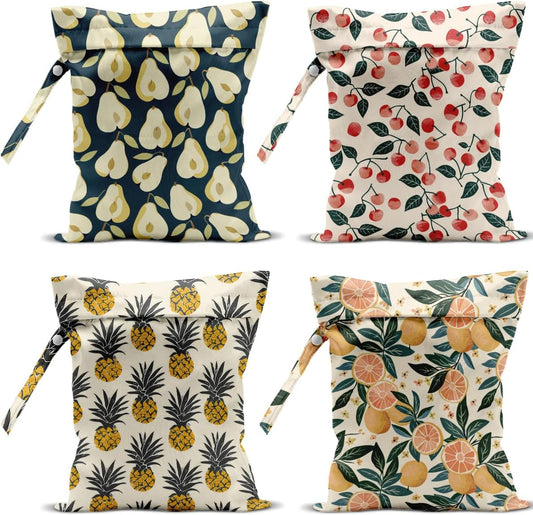 4 Pack Cute Fruit Wet Bag Waterproof Washable Reusable Wet Dry Bag for Swimsuit Dirty Clothes Cloth Diaper Travel Beach Pool Yoga Gym Toiletries Travel Beach Essentials Cherry Orange Pineapple