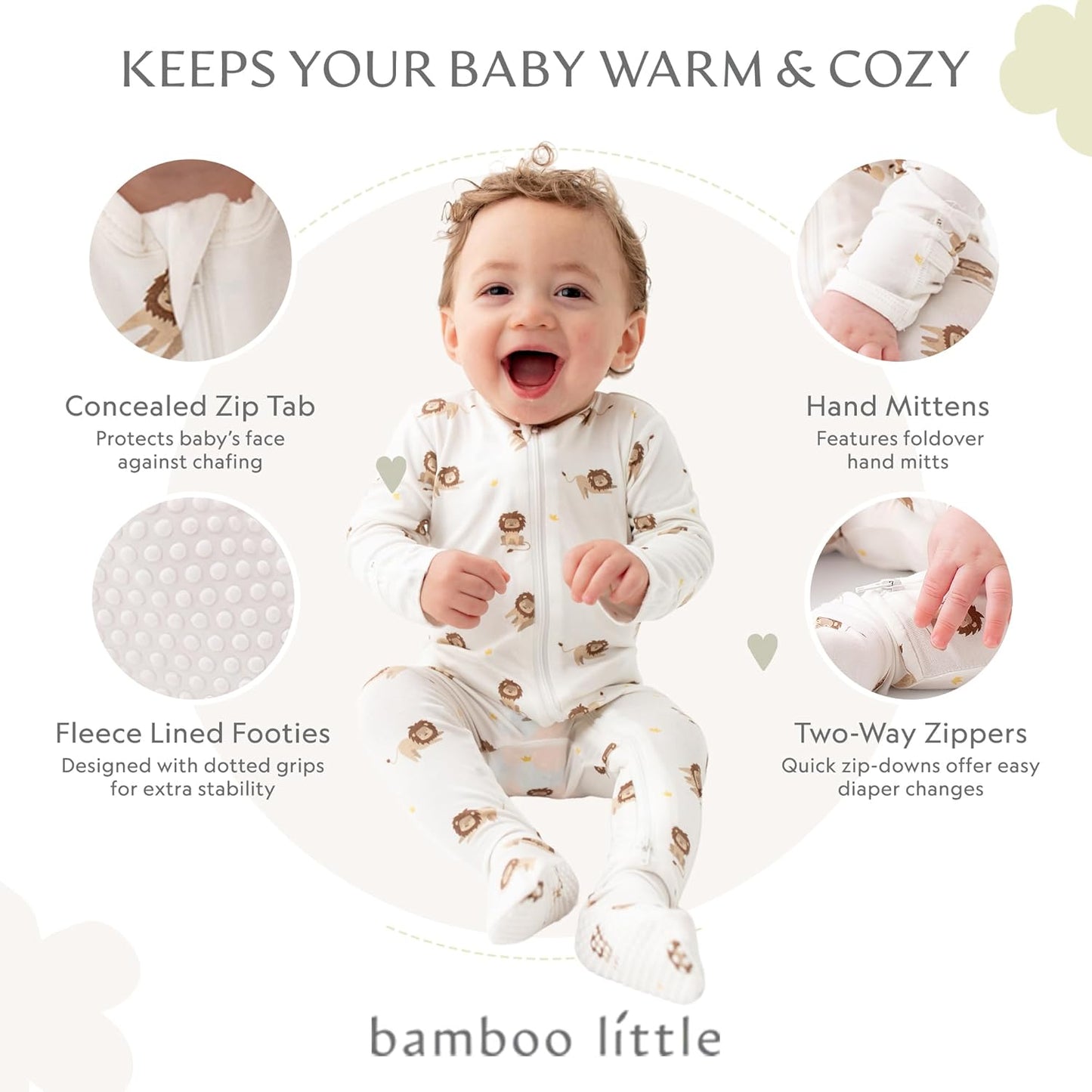 Bamboo Little Soft Baby Footie Pajamas, Baby Clothes, Newborn Sleepers, 95% Viscose and 5% Spandex, 0-24 Months