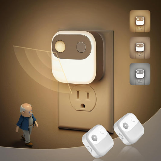 JandCase Motion Sensor Night Light, Night Lights Plug into Wall 2 Pack, 3000K/4000K/5000K Motion Activated Night Light, Light Sensor & Motion Sensor Nightlight for Bedroom, Stairs, Hallway
