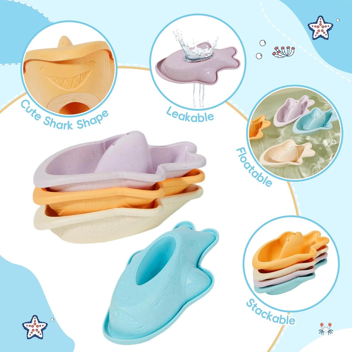 Bath Toys for Kids Ages 1-3, 16PCS | Easy-Clean & Mold Free Bath Toys for Babies with Stacking Cups | Watering Can, Bath Boats & Spoon with Storage Bag, Bathtub Water Sand Pool Toys for Toddler Gifts