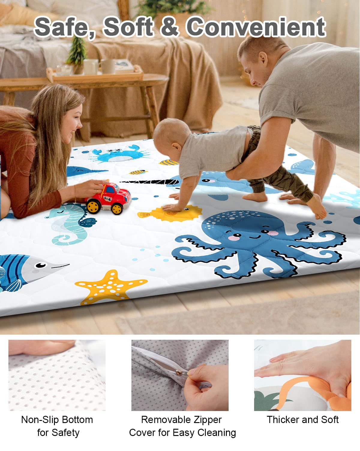 Premium Foam Baby Play Mat 59x59 – Removable & Machine Washable Cover, Extra Thick Padding Playpen Mat, Non-Slip Crawling Mat, Easy to Clean for Infants, Toddlers & Babies