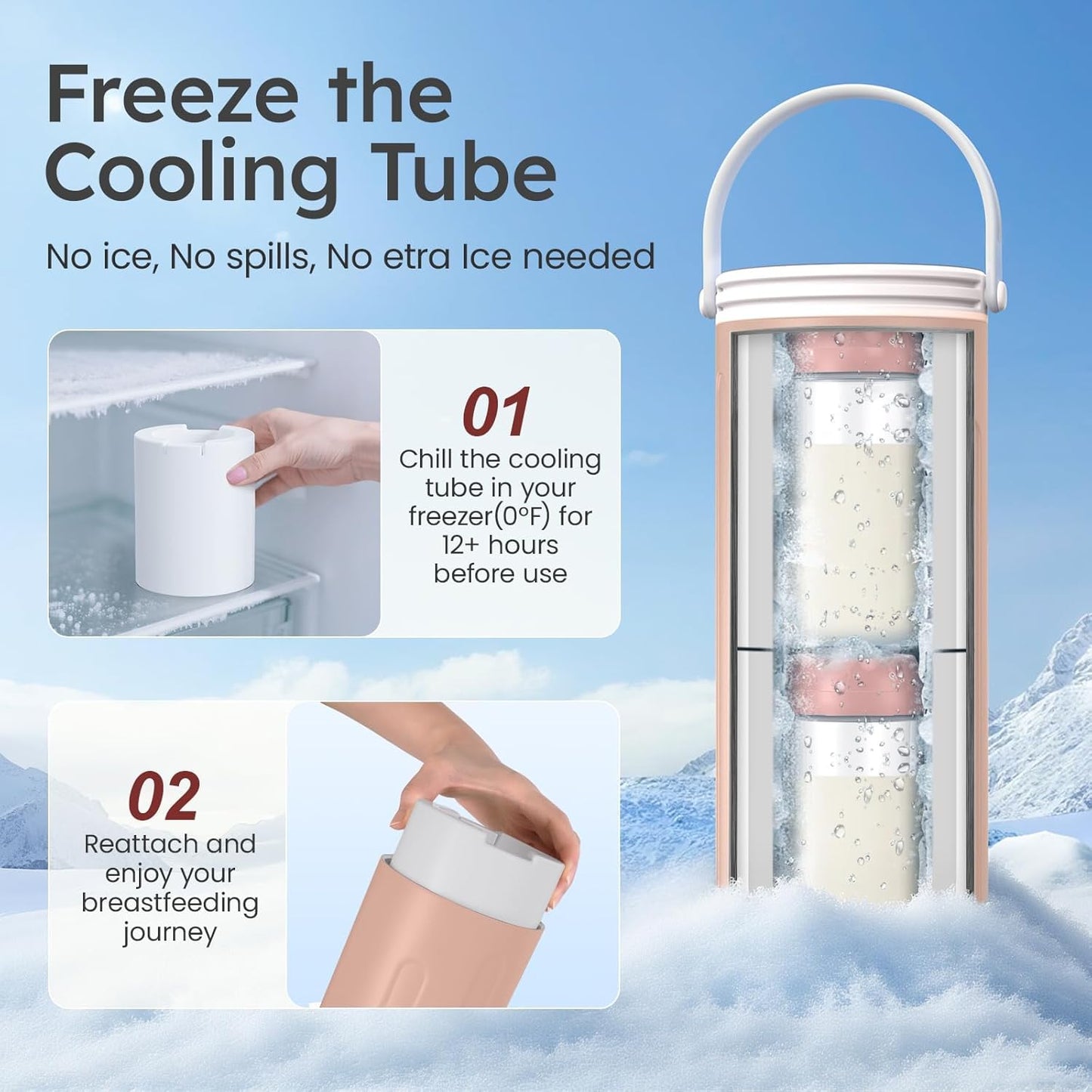 Portable Breast Milk Cooler for Travel, 22oz Large Capacity Breastmilk Chiller for Working Moms, 360° Cooling Keeps Milk Chilled 24 Hours, Includes 2 Baby Bottles, Breastfeeding Essentials