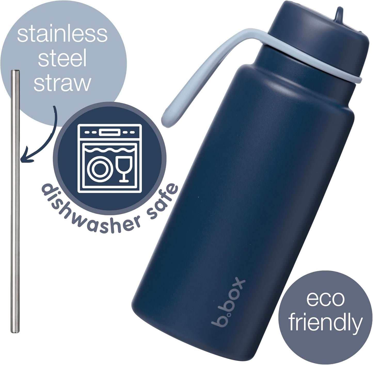 b.box Triple Insulated 34oz Water Bottle w/Stainless Steel Straw. 46 Hours Cold. Leak Proof Tumbler with Lid and Straw for Travel, Gym & School. BPA Free Sports Water Bottles.