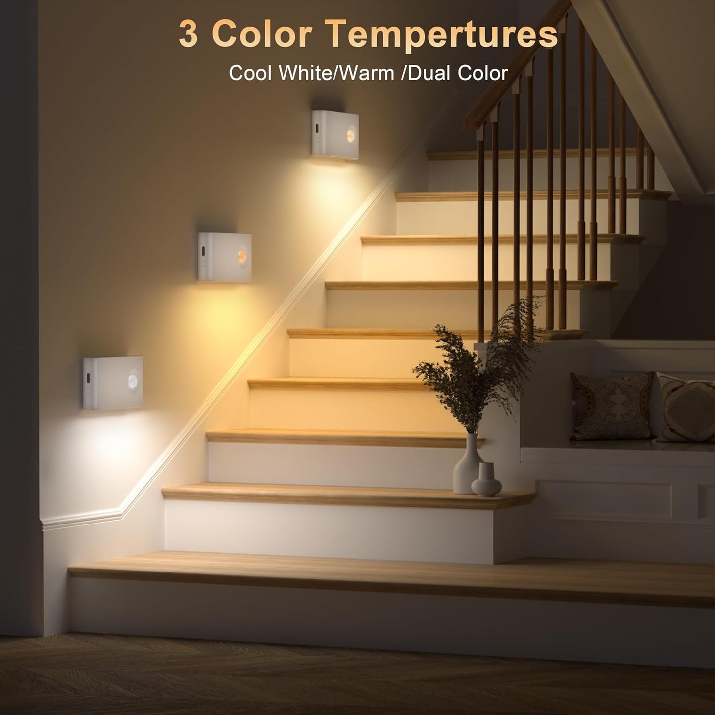 YiaMia Stair Lights Motion Sensor Indoor, 6-Pack Rechargeable Night Lights with 3 Color Modes, Wireless Under Cabinet Lighting for Stairs, Hallway, Kitchen, Bathroom