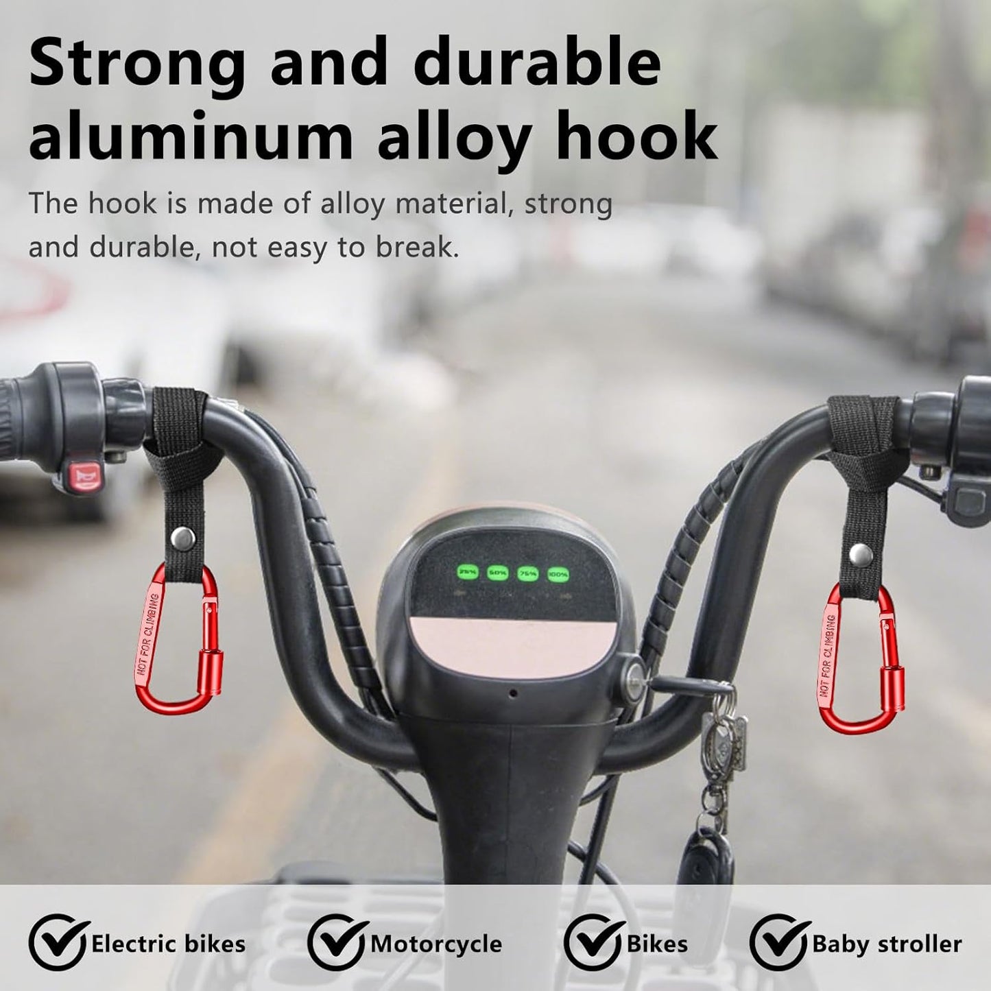 Stroller Hooks for Bags with Locking Stroller Carabiner Clip – Heavy-Duty Hooks for Diaper Bags, Groceries, Backpacks on Strollers, Bikes & Shopping Carts (Red, 4 Pieces)