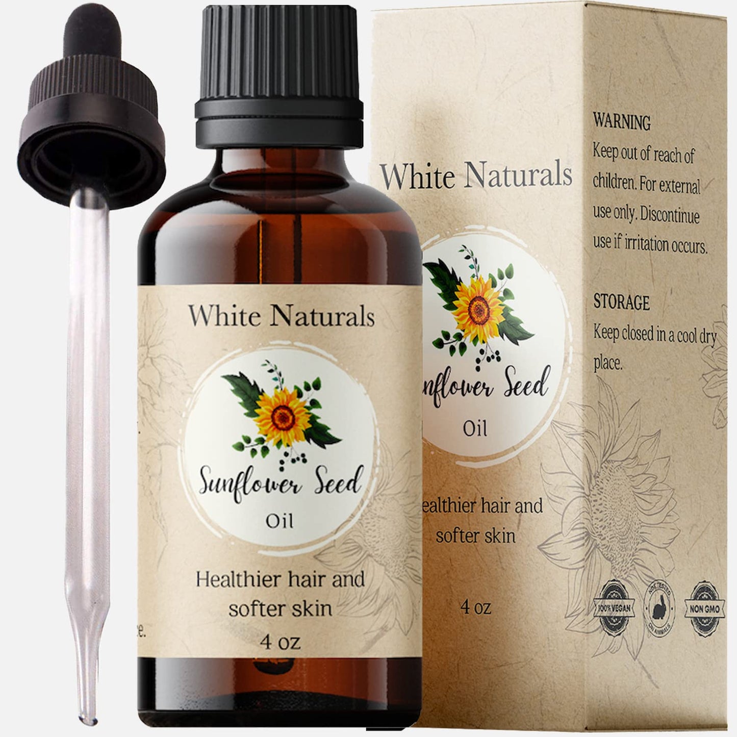 Sunflower Seed Oil, Pure and Natural, Cold-Pressed, for Skin Care, Massage, Hair Care, and to Dilute Essential Oils, 4 fl oz